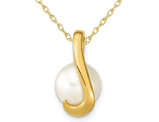 14K Yellow Gold Freshwater Cultured Button Pearl 8-9mm Pendant Necklace with Chain